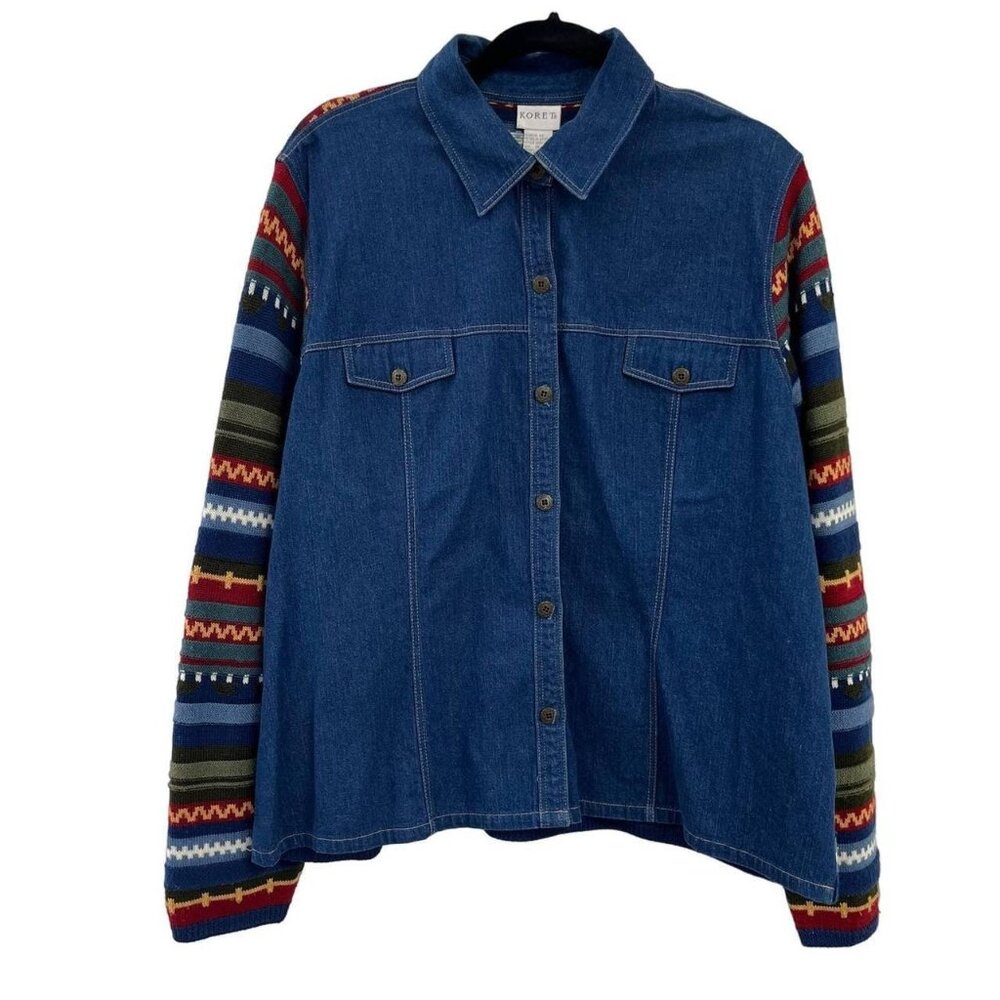 Vintage Koret Denim Navajo Button-Up Jacket M Blue Western Aztec Boho Festival